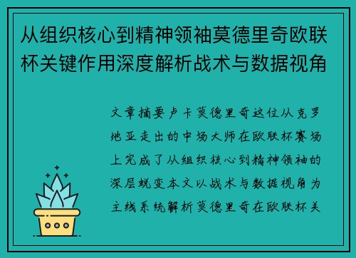 从组织核心到精神领袖莫德里奇欧联杯关键作用深度解析战术与数据视角